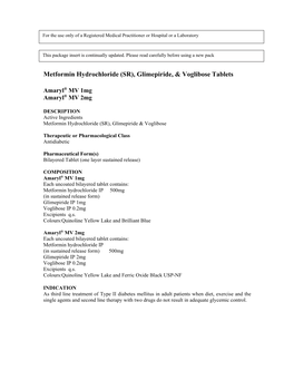 Metformin Hydrochloride (SR), Glimepiride, & Voglibose Tablets