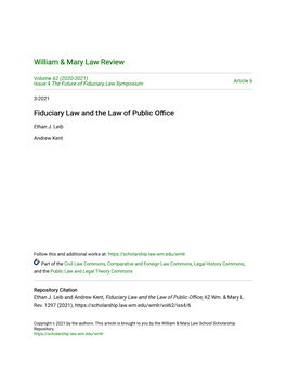 Fiduciary Law and the Law of Public Office