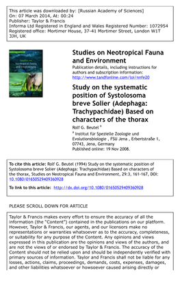 Studies on Neotropical Fauna and Environment Study on The