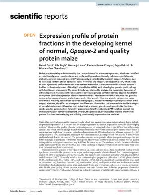 Expression Profile of Protein Fractions in the Developing Kernel of Normal