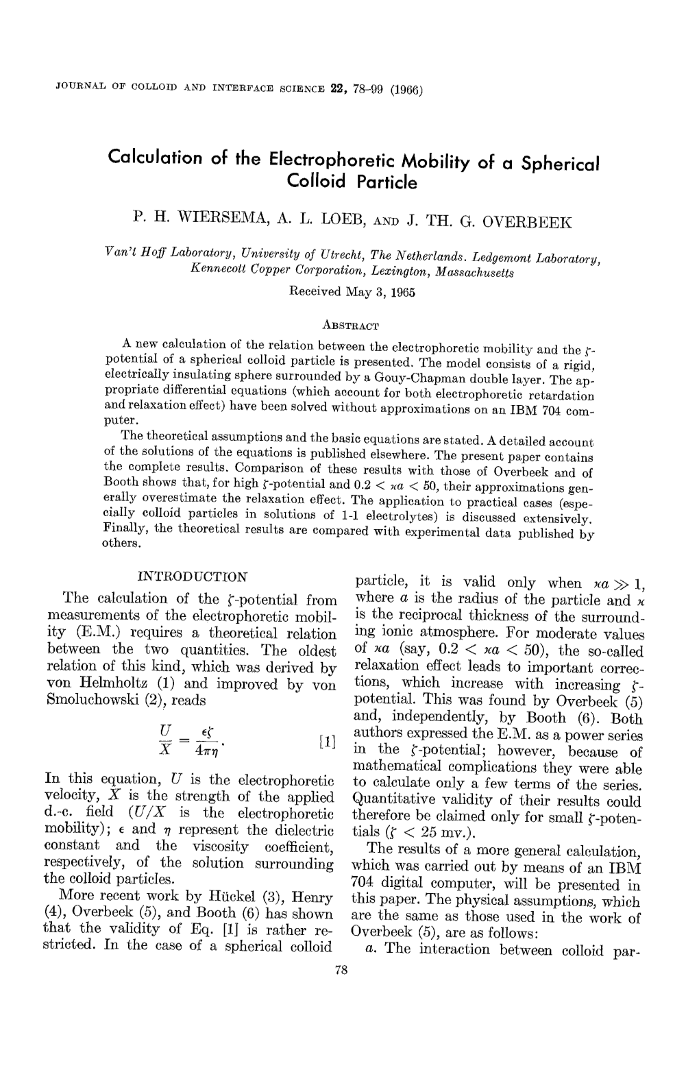 Calculation of the Electrophoretic Mobility of a Spherical Colloid Particle