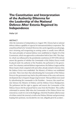 The Constitution and Interpretation of the Authority Dilemma for the Leadership of the National Defence After Estonia Regained Its Independence