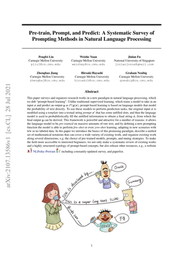 Pre-Train, Prompt, and Predict: a Systematic Survey of Prompting Methods in Natural Language Processing