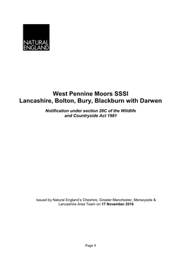 West Pennine Moors Notification Document