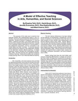 A Model of Effective Teaching in Arts, Humanities, and Social Sciences
