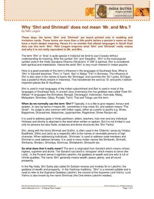 Shri and Shrimati’ Does Not Mean ‘Mr