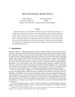 Referential Integrity Quality Metrics