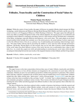 Folktales, Trans-Locality and the Construction of Social Values by Children
