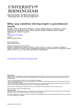 University of Birmingham Milky Way Satellites Shining Bright In