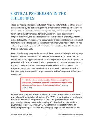 Critical Psychology in the Philippines