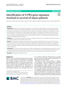 Identification of S1PR3 Gene Signature Involved in Survival of Sepsis Patients