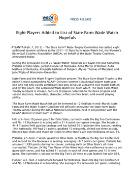Eight Players Added to List of State Farm Wade Watch Hopefuls 2011-12 020712
