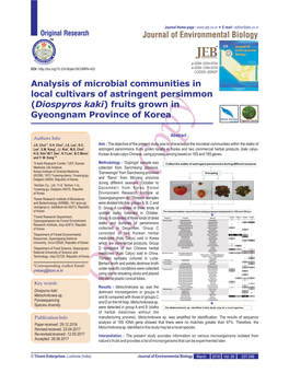 Journal of Environmental Biology Analysis of Microbial Communities