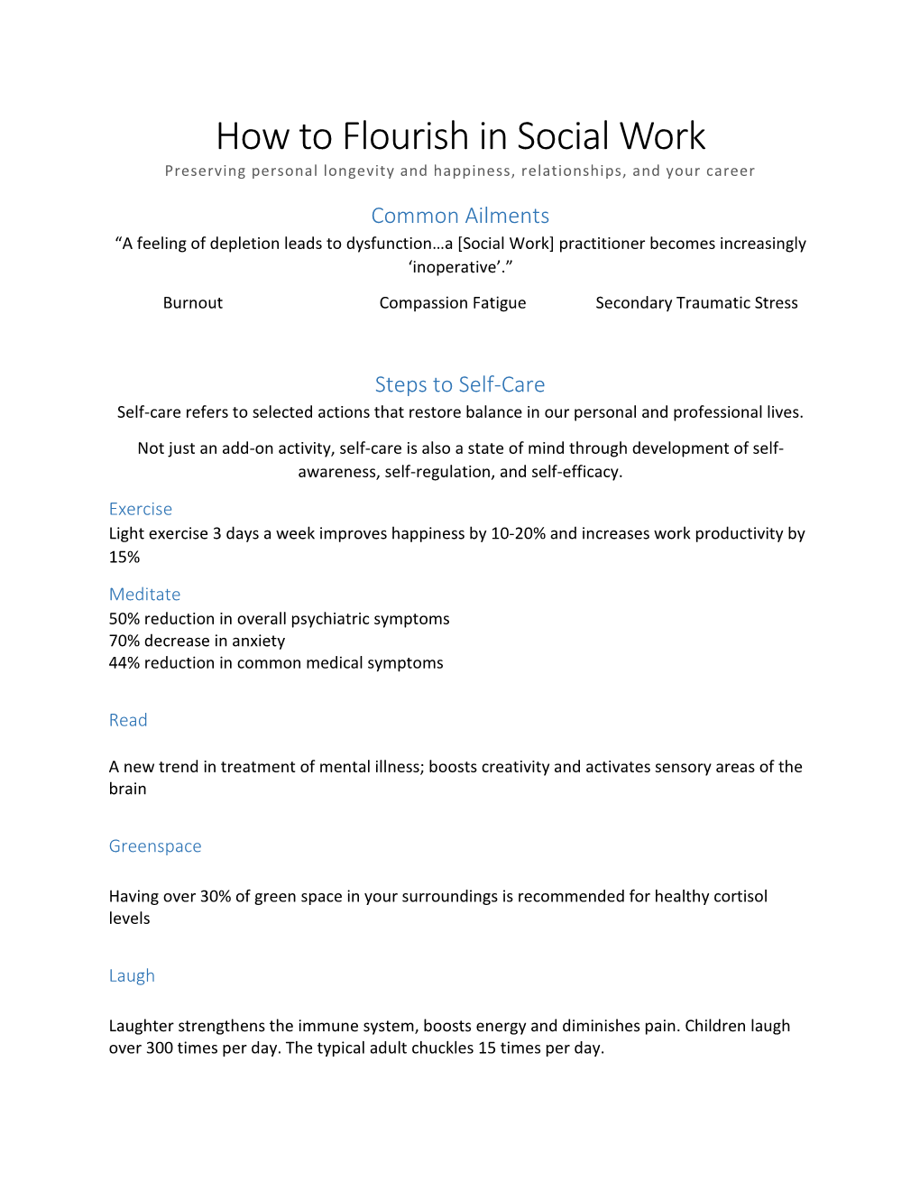 How to Flourish in Social Work Infographic Transcript