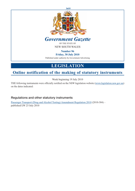 Government Gazette of the STATE of NEW SOUTH WALES Number 96 Friday, 30 July 2010 Published Under Authority by Government Advertising