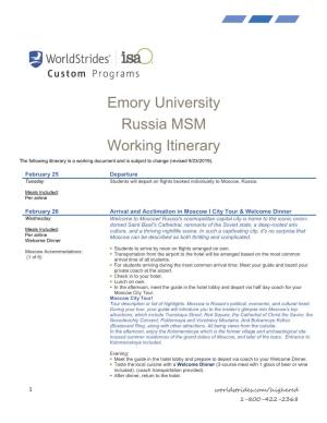 Emory University Russia MSM Working Itinerary
