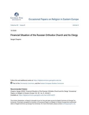 Financial Situation of the Russian Orthodox Church and Its Clergy
