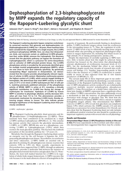 Dephosphorylation of 2,3-Bisphosphoglycerate by MIPP Expands the Regulatory Capacity of the Rapoport–Luebering Glycolytic Shunt