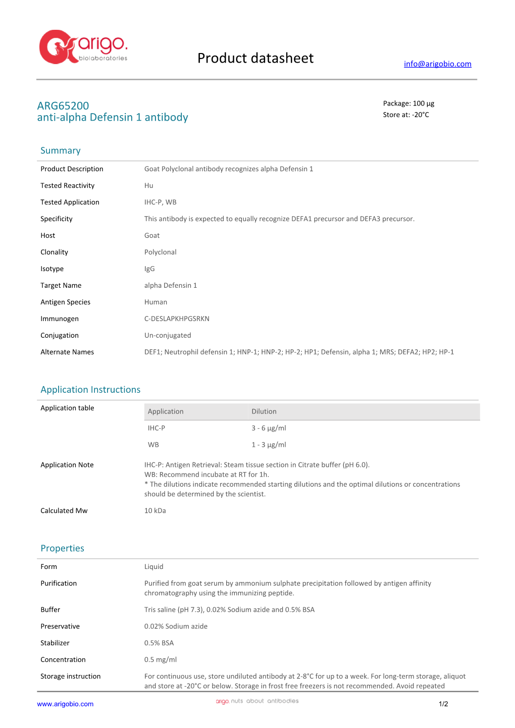 Anti-Alpha Defensin 1 Antibody (ARG65200)