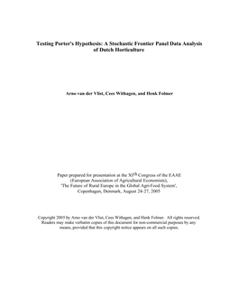 Testing Porter's Hypothesis: a Stochastic Frontier Panel Data Analysis of Dutch Horticulture