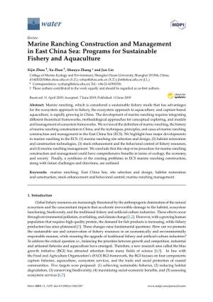Marine Ranching Construction and Management in East China Sea: Programs for Sustainable Fishery and Aquaculture