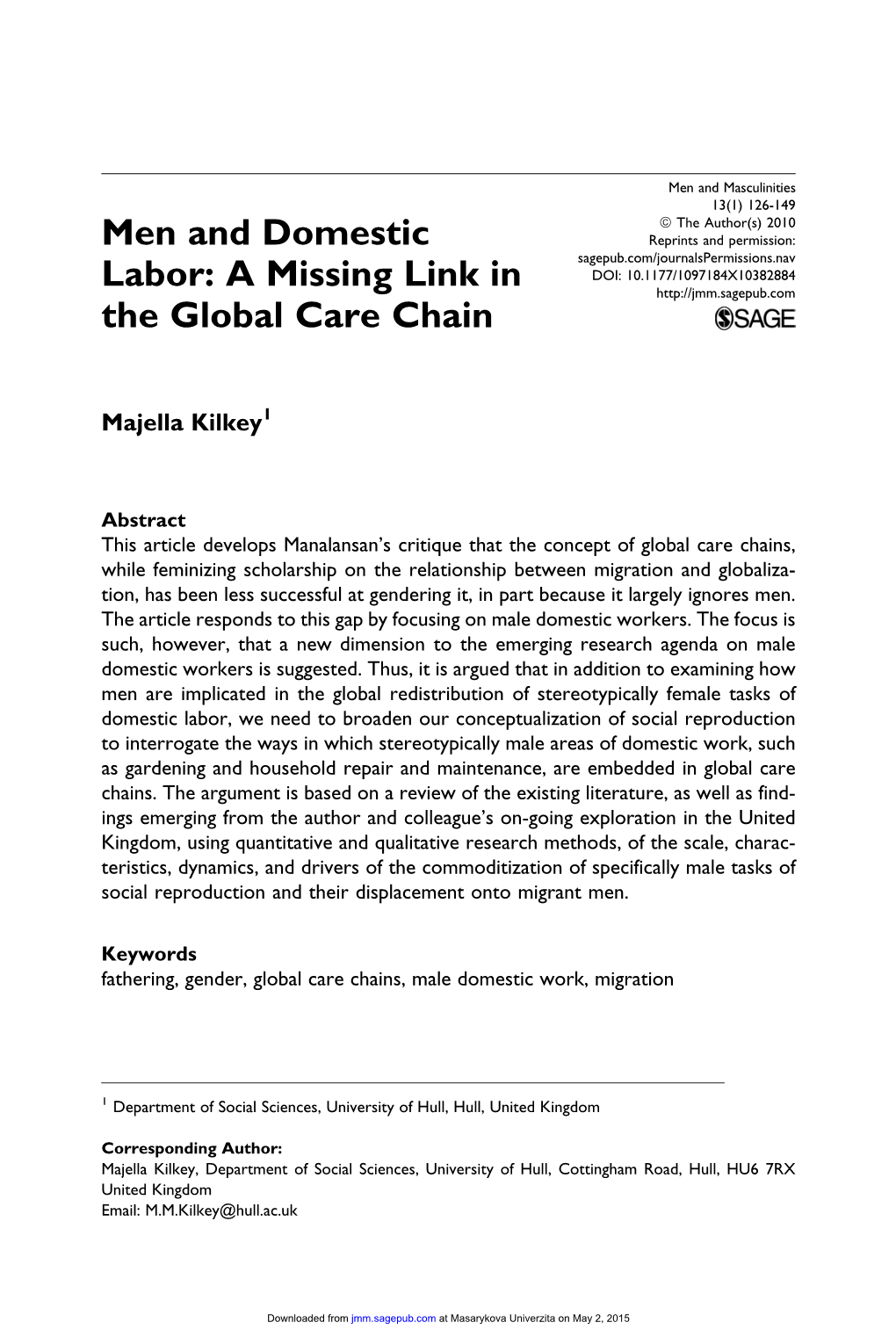 Men and Domestic Labor: a Missing Link in the Global Care Chain