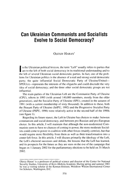 Can Ukrainian Communists and Socialists Evolve to Social Democracy?