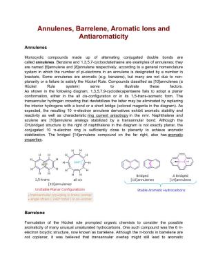 Annulenes, Barrelene, Aromatic Ions and Antiaromaticity