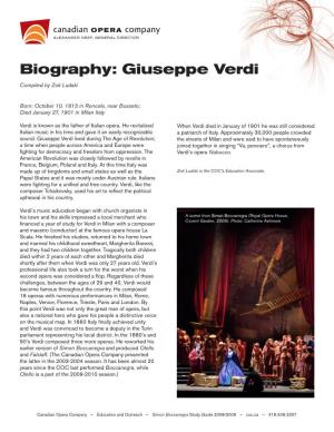 Biography: Giuseppe Verdi Compiled by Zoë Ludski