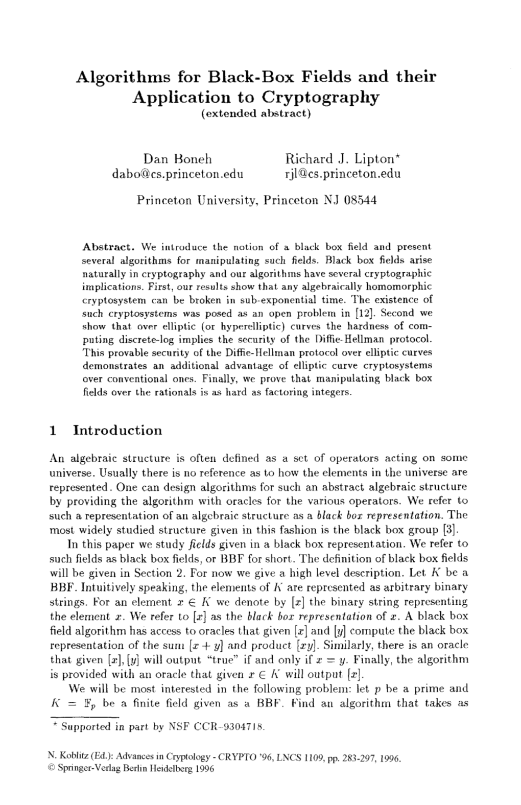 Algorithms for Black-Box Fields and Their Application to Cryptography (Extended Abstract)