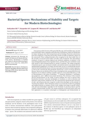 Bacterial Spores: Mechanisms of Stability and Targets for Modern Biotechnologies