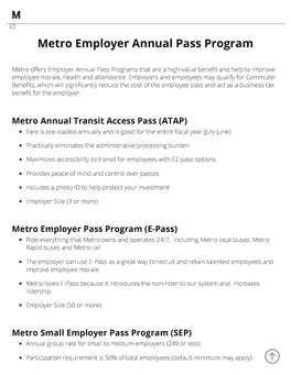 Metro Employer Annual Pass Program