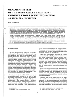 Ornament Styles of the Indus Valley Tradition: Evidence from Recent Excavations at Harappa, Pakistan