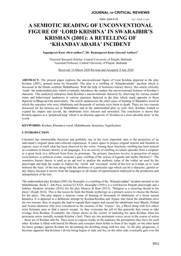 Lord Krishna’ in Swarajbir’S Krishan (2001): a Retelling of ‘Khandavadaha’ Incident