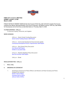 Council Agenda Item Report Meeting Date: March 5, 2020 Submitted By: Michelle Kellogg Submitting Department: Executive Item Type: Staff Report Agenda Section