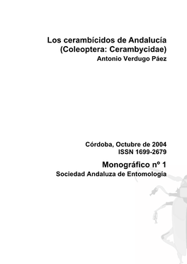 Los Cerambícidos De Andalucía (Coleoptera: Cerambycidae) Antonio Verdugo Páez