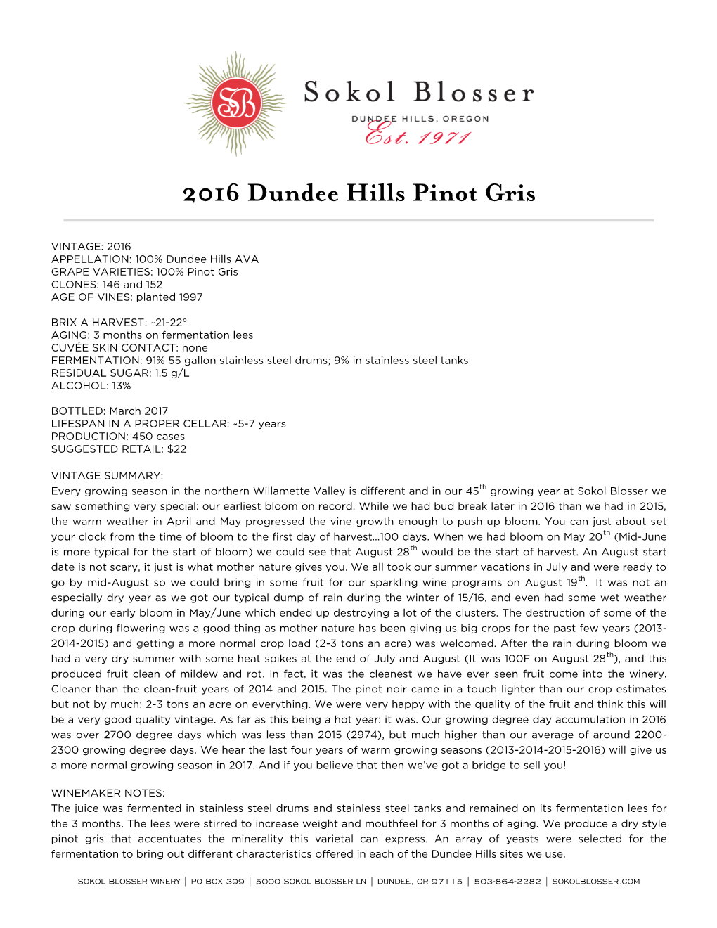 2016 Dundee Hills Pinot Gris