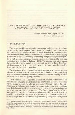 The Use of Economic Theory and Evidence in Universal Music Group/Emimusic