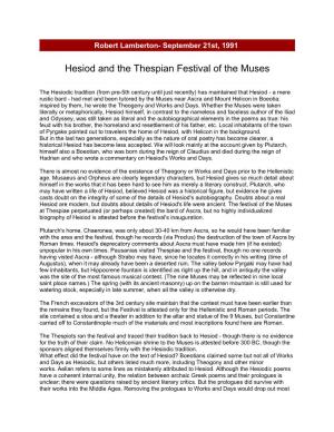 Hesiod and the Thespian Festival of the Muses