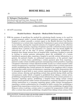 HOUSE BILL 565 J3 1Lr0529 CF 1Lr1577 By: Delegate Charkoudian Introduced and Read First Time: January 20, 2021 Assigned To: Health and Government Operations