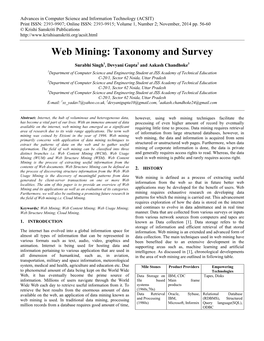 Web Mining: Taxonomy and Survey