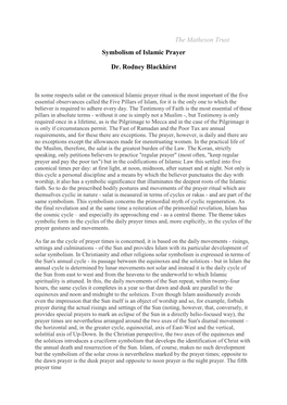 The Matheson Trust Symbolism of Islamic Prayer Dr. Rodney Blackhirst
