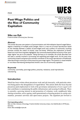 Post-Wage Politics and the Rise of Community Capitalism