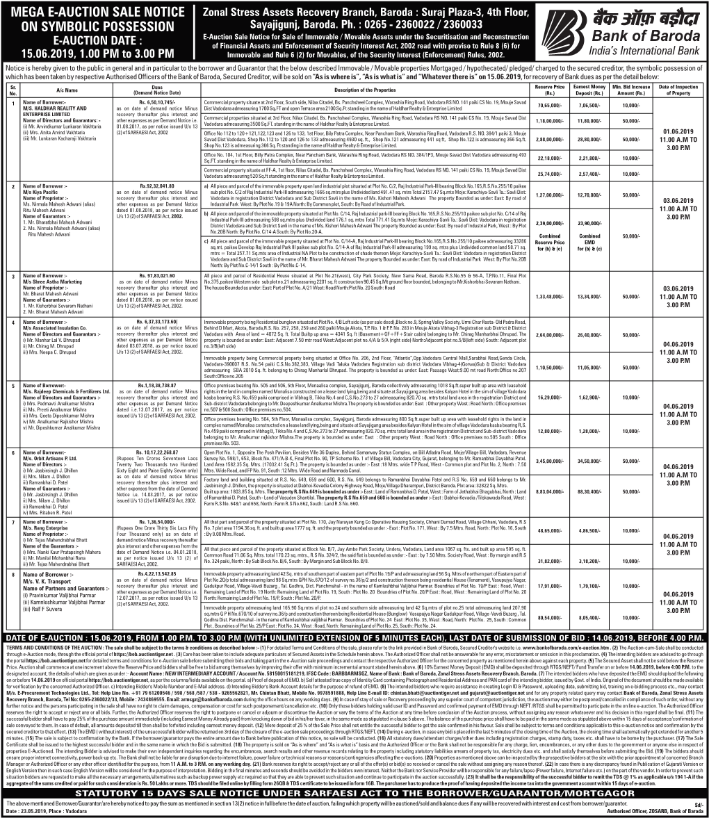 Mega E-Auction Sale Notice on Symbolic Possession