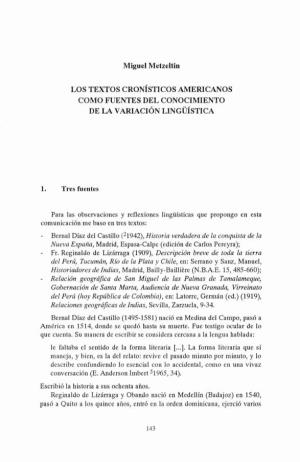 Miguel Metzeltin LOS TEXTOS CRONÍSTICOS AMERICANOS