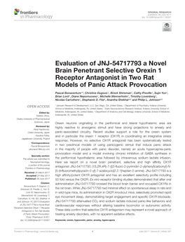 Evaluation of JNJ-54717793 a Novel Brain Penetrant Selective Orexin 1 Receptor Antagonist in Two Rat Models of Panic Attack Provocation