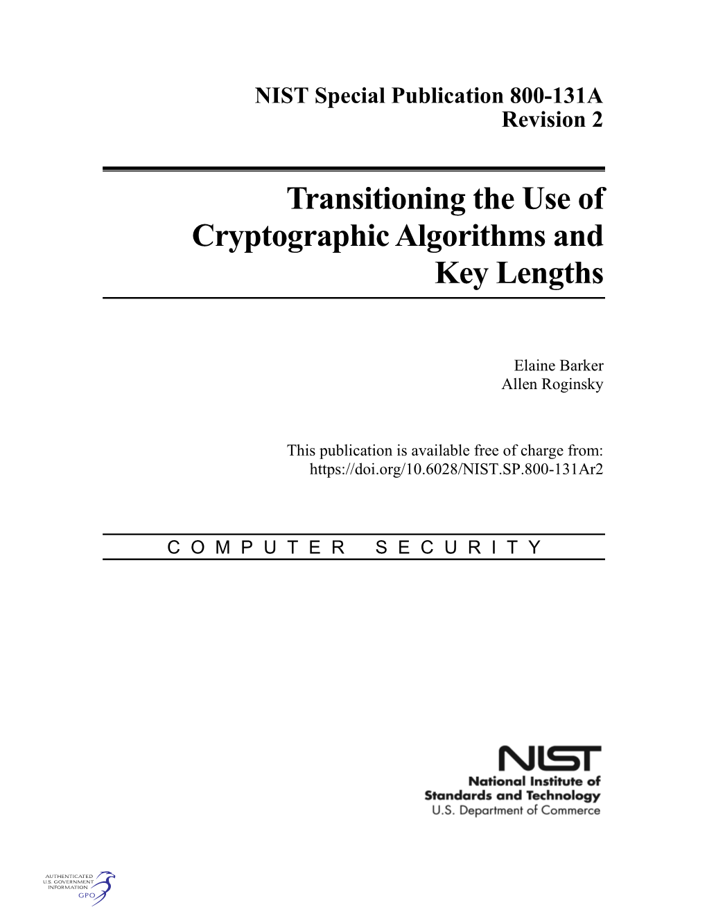 Transitioning the Use of Cryptographic Algorithms and Key Lengths