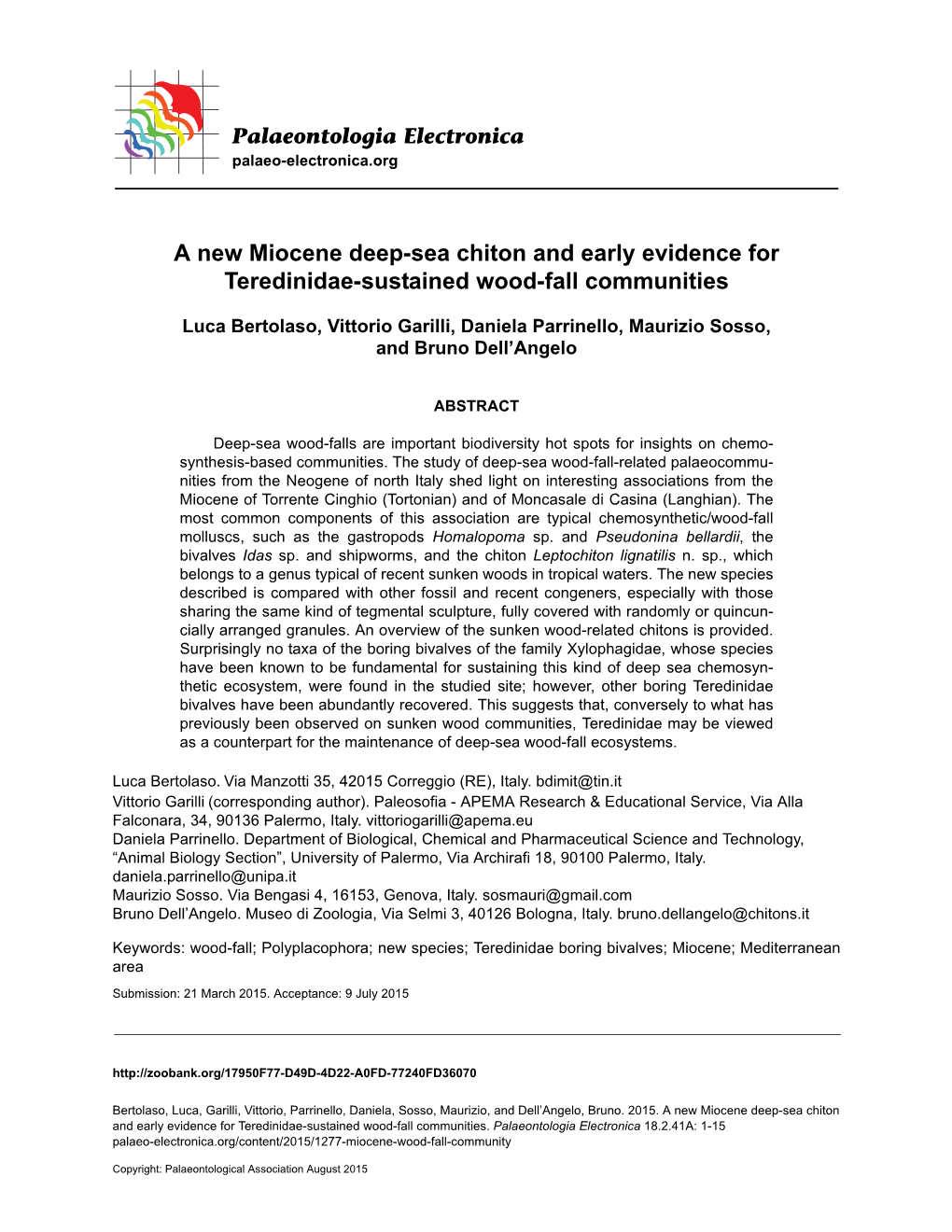 A New Miocene Deep-Sea Chiton and Early Evidence for Teredinidae-Sustained Wood-Fall Communities