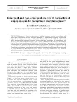 Emergent and Non-Emergent Species of Harpacticoid Copepods Can Be Recognized Morphologically