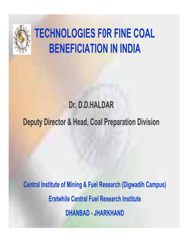 Technologies F0r Fine Coal Beneficiation in India